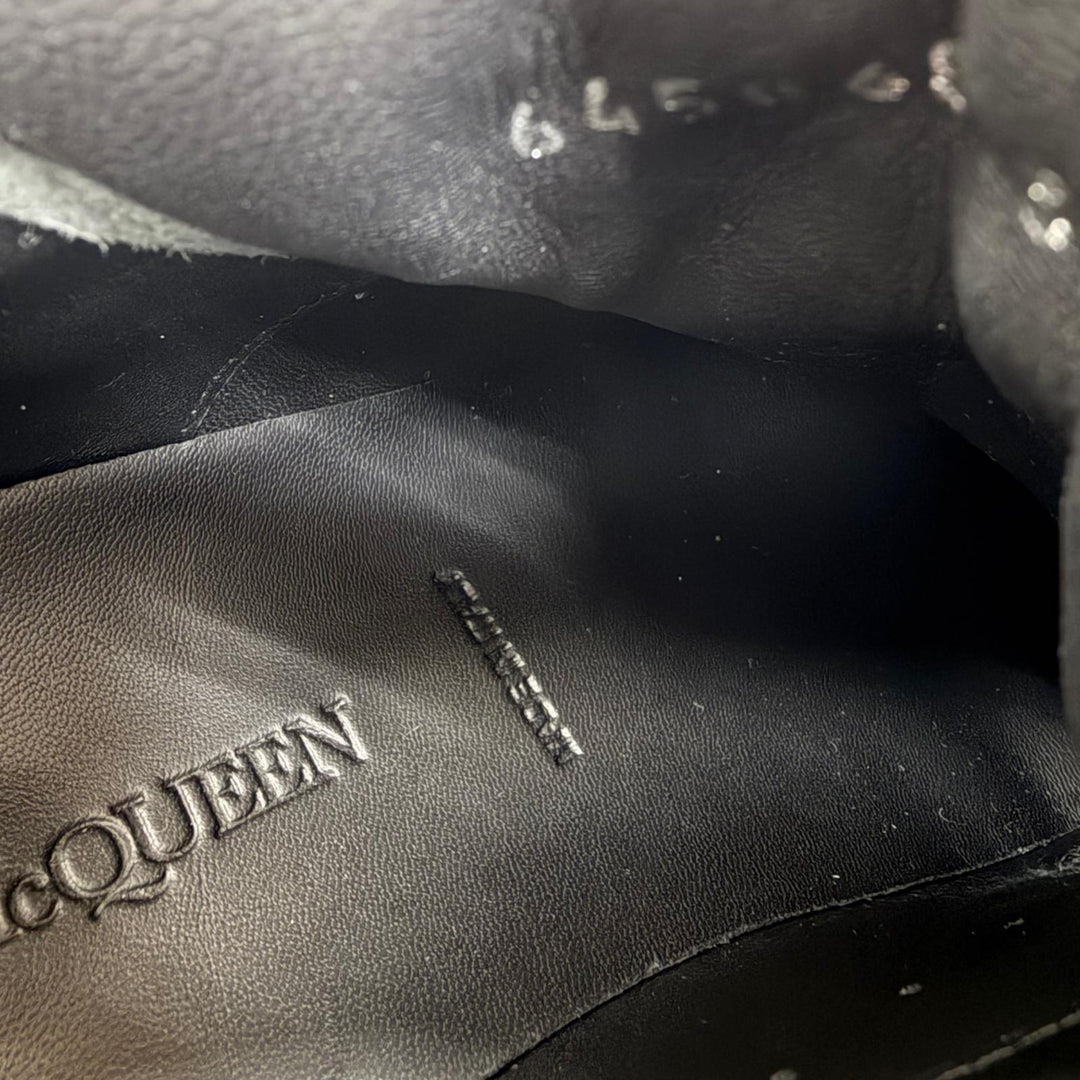 美品☆Alexander McQueen アレキサンダーマックイーン 645868 レザー リフレクターロゴ スニーカー ブラック 39.5 イタリア製 レディース
