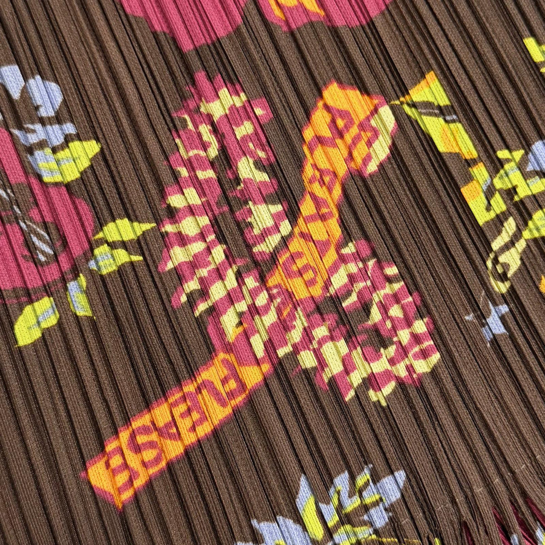 極美品△PLEATS PLEASE プリーツプリーズ イッセイミヤケ PP33-JO775 ハイビスカス ボタンレス フリンジ 長袖 カーディガン 3 正規品