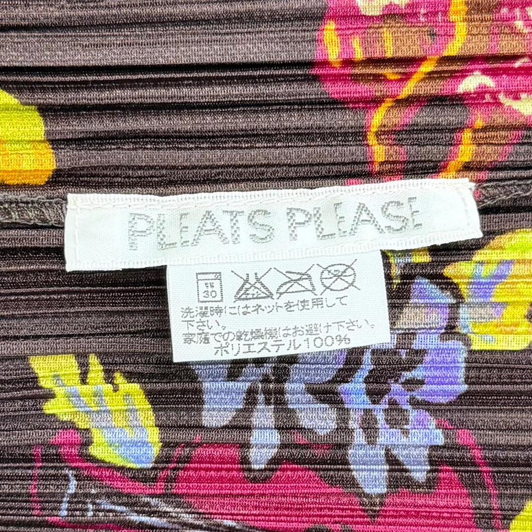 極美品△PLEATS PLEASE プリーツプリーズ イッセイミヤケ PP33-JO775 ハイビスカス ボタンレス フリンジ 長袖 カーディガン 3 正規品