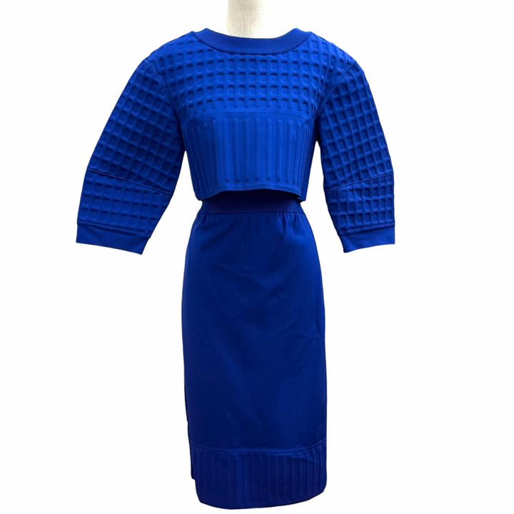 美品★CHANEL シャネル P46123 P46122 パールココマークボタン ロゴパーツ セットアップ ブルー 36 トップス：36 スカート：40 伊製