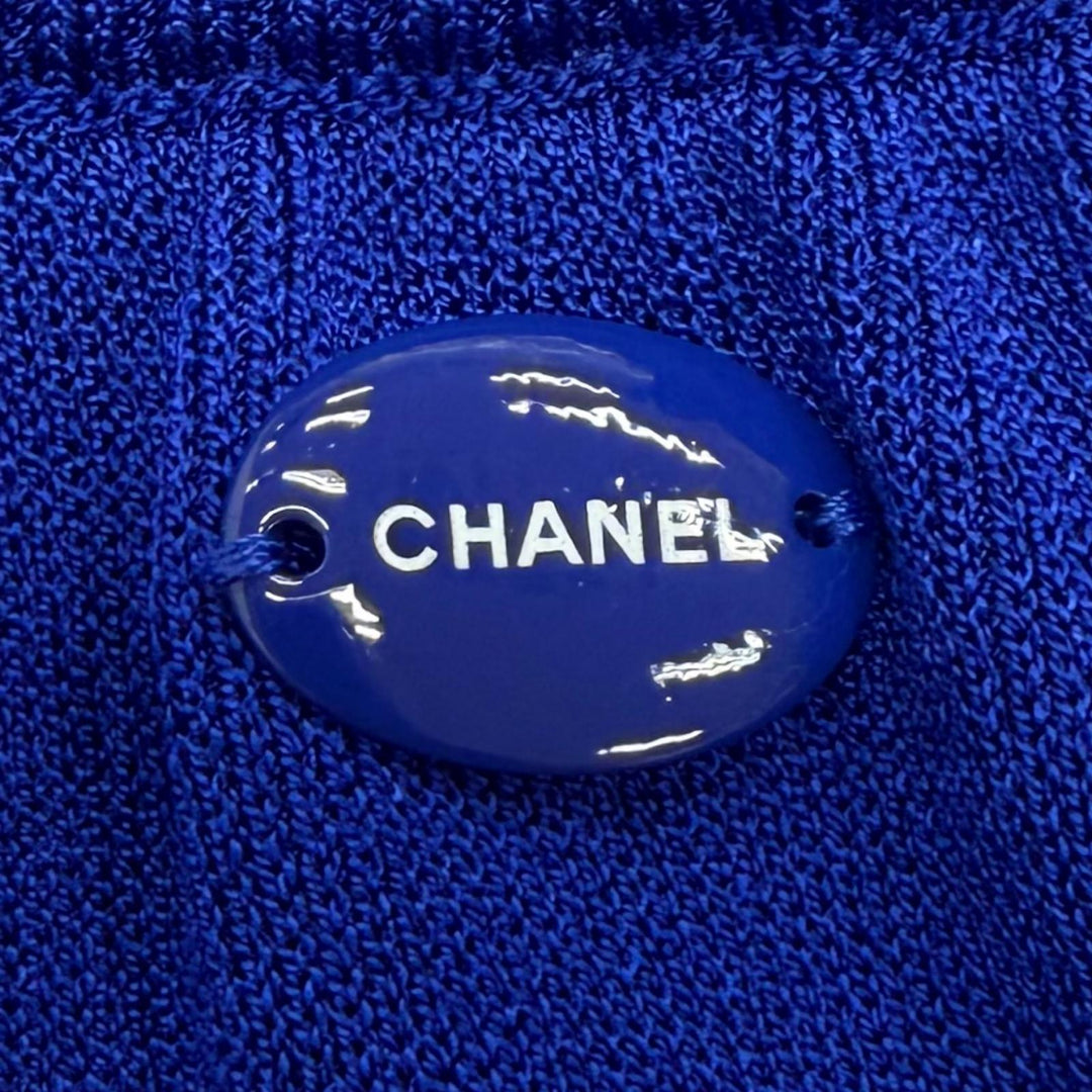 美品★CHANEL シャネル P46123 P46122 パールココマークボタン ロゴパーツ セットアップ ブルー 36 トップス：36 スカート：40 伊製
