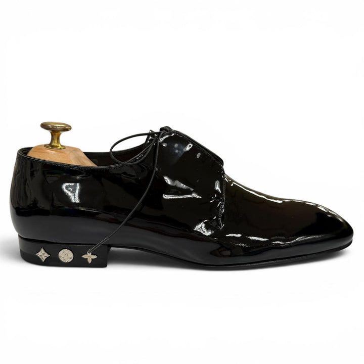 極美品▼LOUIS VUITTON ルイヴィトン パテントレザー モノグラムフラワー金具 ドレスシューズ ブラック 6 イタリア製 メンズ フォーマル