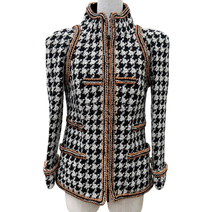 極美品☆CHANEL シャネル 17K P57498 千鳥格子 ココボタン ZIP ツイードジャケット スタンドカラージャケット ブラック 34 正規品