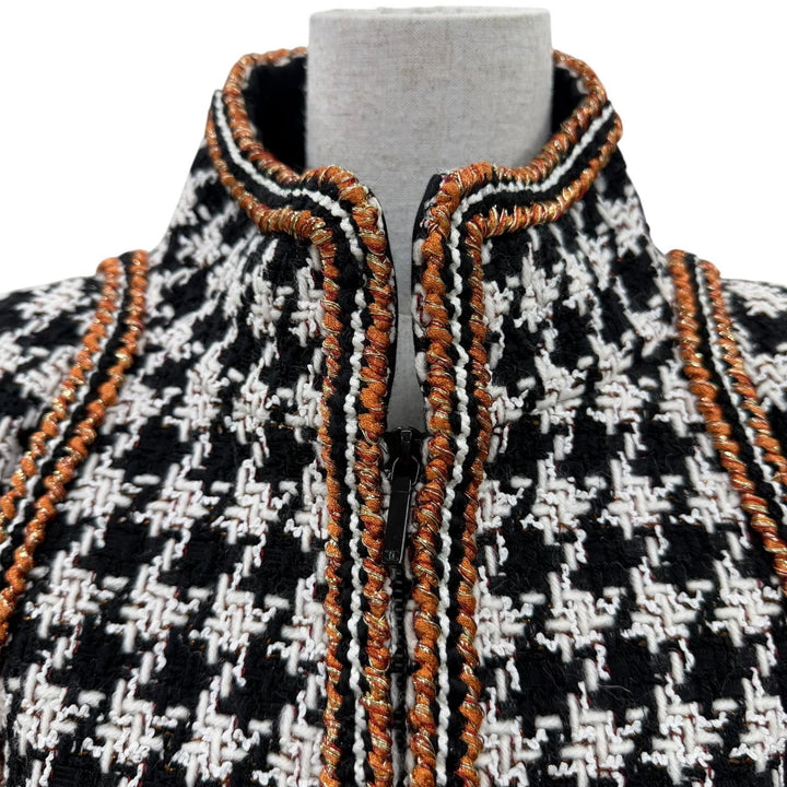 極美品☆CHANEL シャネル 17K P57498 千鳥格子 ココボタン ZIP ツイードジャケット スタンドカラージャケット ブラック 34 正規品