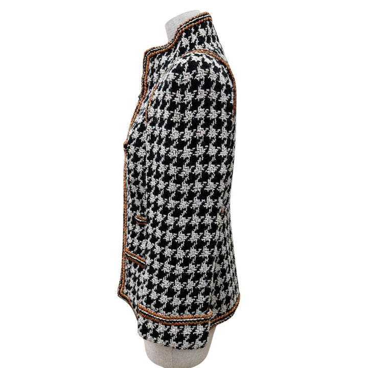 極美品☆CHANEL シャネル 17K P57498 千鳥格子 ココボタン ZIP ツイードジャケット スタンドカラージャケット ブラック 34 正規品