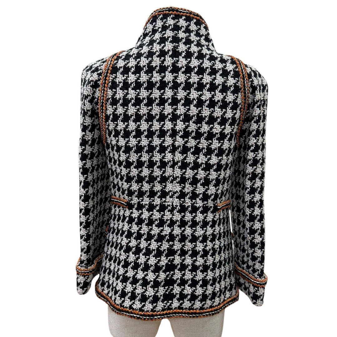 極美品☆CHANEL シャネル 17K P57498 千鳥格子 ココボタン ZIP ツイードジャケット スタンドカラージャケット ブラック 34 正規品