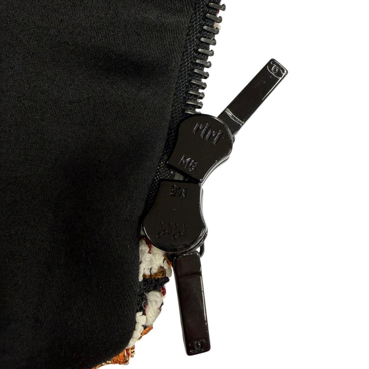 極美品☆CHANEL シャネル 17K P57498 千鳥格子 ココボタン ZIP ツイードジャケット スタンドカラージャケット ブラック 34 正規品