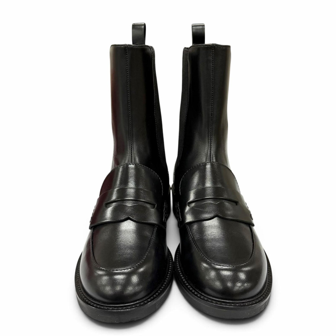 極美品★BALLY バリー ロゴ刻印 サイドゴア レザー ショートブーツ ブラック 37 イタリア製 レディース 箱付き