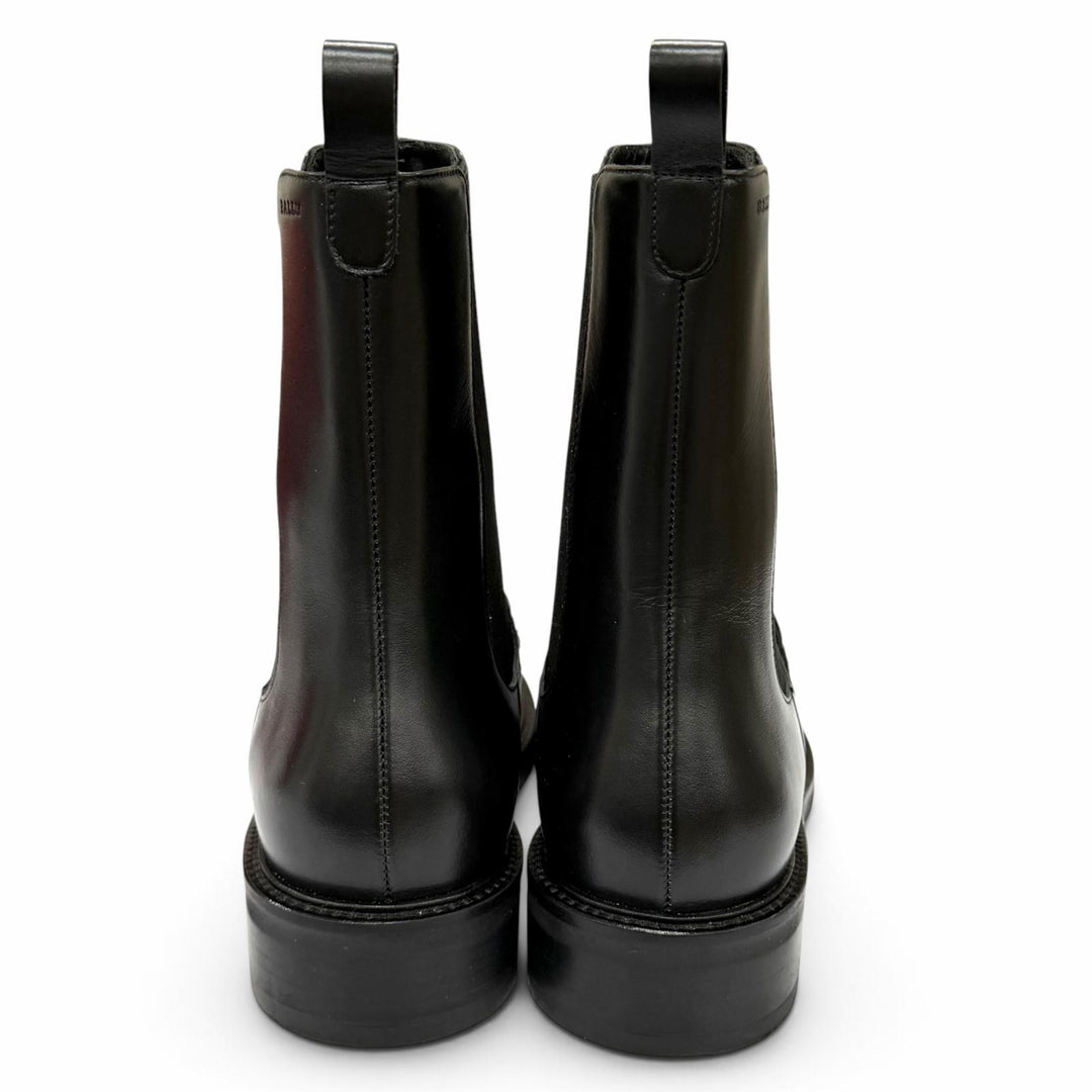 極美品★BALLY バリー ロゴ刻印 サイドゴア レザー ショートブーツ ブラック 37 イタリア製 レディース 箱付き