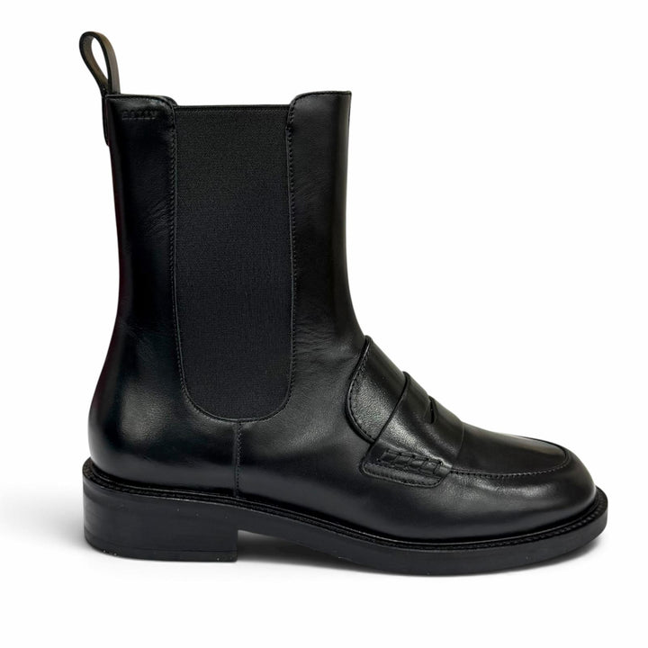 極美品★BALLY バリー ロゴ刻印 サイドゴア レザー ショートブーツ ブラック 37 イタリア製 レディース 箱付き