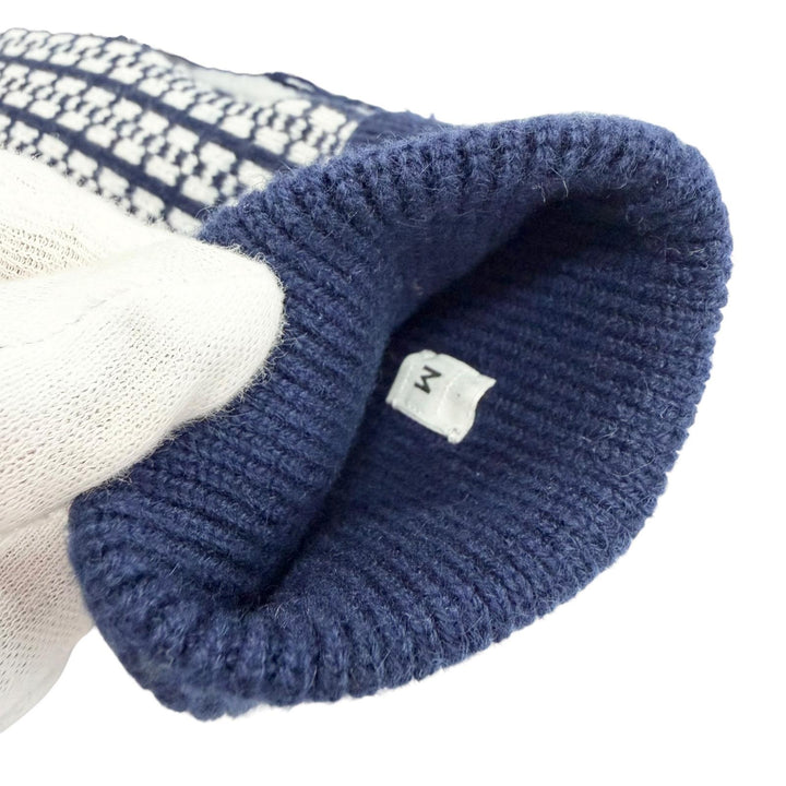 極美品△HERMES エルメス ホープ ミトン カシミヤ100％ H総柄 ジャカード ニット グローブ 手袋 ネイビー ホワイト M イタリア製 箱付き