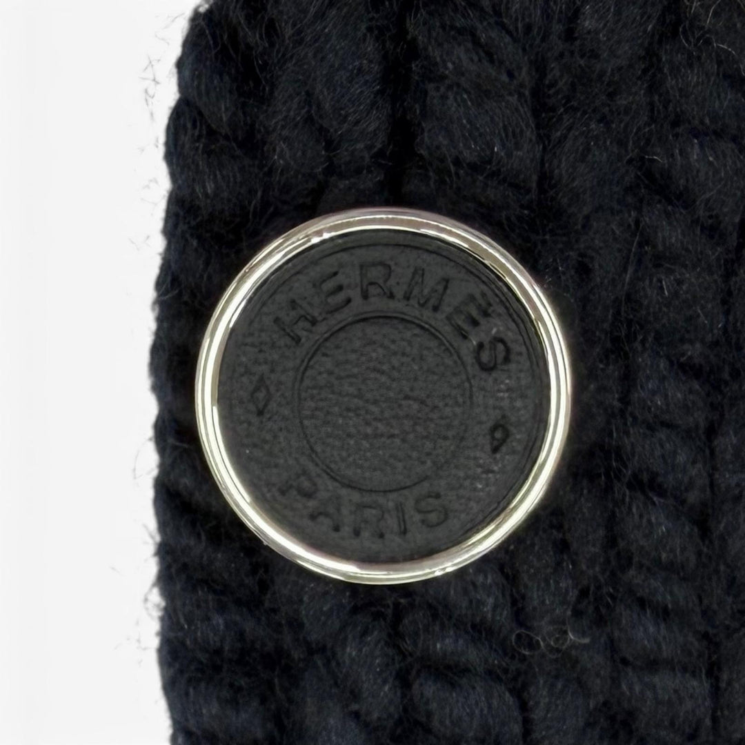 未使用品★HERMES エルメス シルク カシミヤ混 シルバー金具 セリエ金具付 ニット アームウォーマー 手袋 ブラック TU 伊製 レディース
