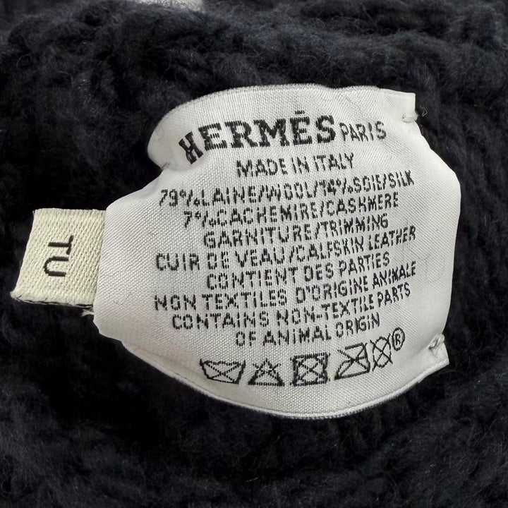 未使用品★HERMES エルメス シルク カシミヤ混 シルバー金具 セリエ金具付 ニット アームウォーマー 手袋 ブラック TU 伊製 レディース