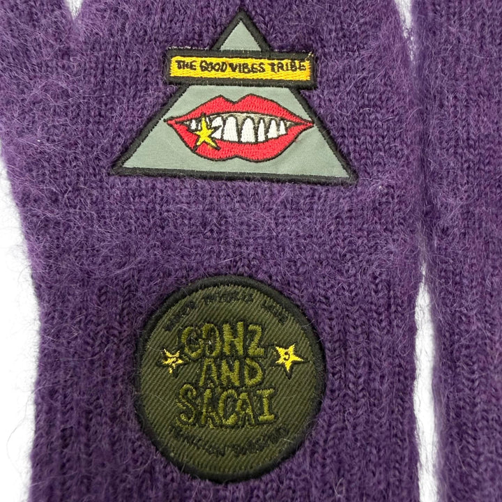 極美品□sacai Mark Gonzales サカイ マークゴンザレス 24AW 24-0872S モヘア51% ワッペン 手袋 グローブ パープル 日本製 メンズ