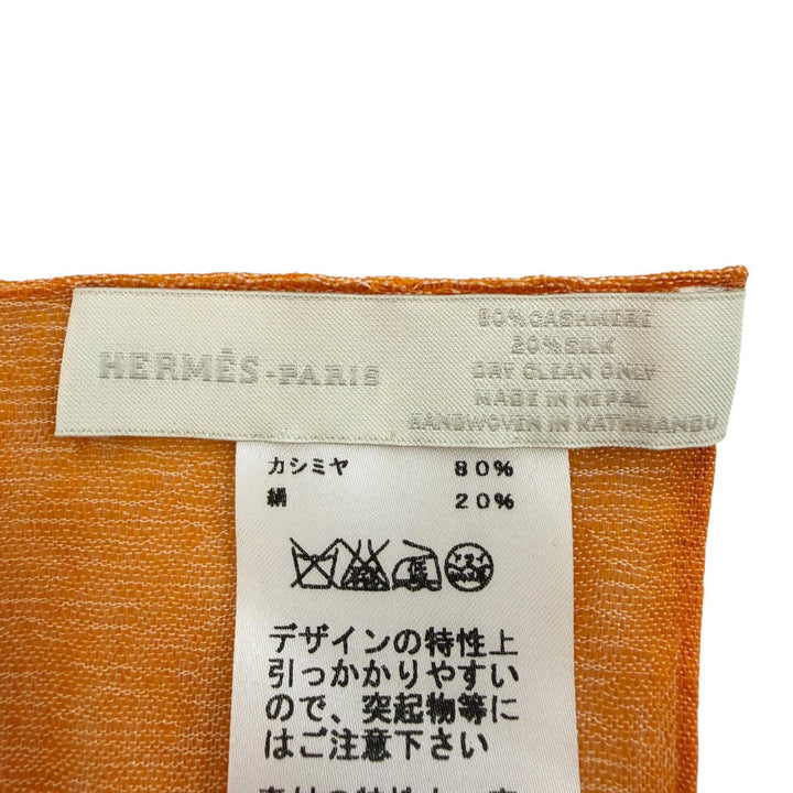 未使用品☆HERMES エルメス カレジェアン カレ140 Plume H Ikat カシミヤ シルク Hロゴ スカーフ オレンジ 正規品 レディース 箱付き