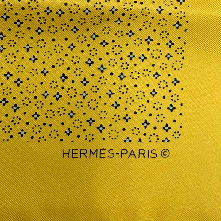 極美品☆HERMES エルメス プチカレ カレ45 ガヴロッシュ シルク100％ スカーフ イエロー ブルー系 フランス製 レディース