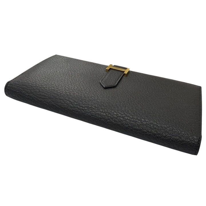 極美品□HERMES エルメス ベアン スフレ シェーブル Hロゴ ゴールド金具 長財布 レザーロングウォレット ブラック B刻印 フランス製 箱付