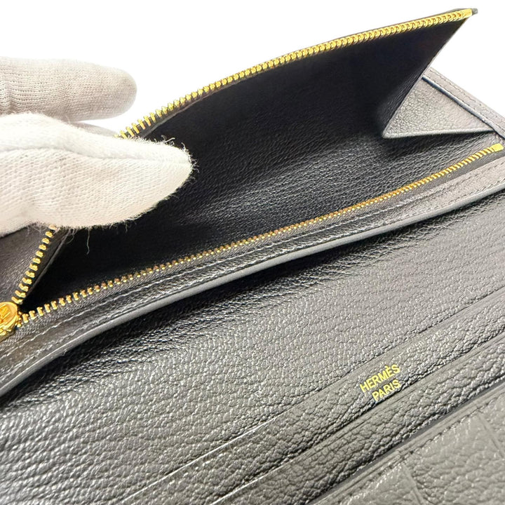 極美品□HERMES エルメス ベアン スフレ シェーブル Hロゴ ゴールド金具 長財布 レザーロングウォレット ブラック B刻印 フランス製 箱付
