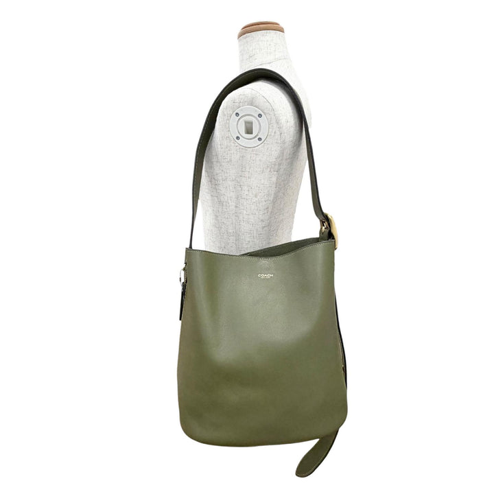 極美品△COACH コーチ CCC23 ブリーカー バケットバッグ ポーチ付き ナチュラル グレインレザー ショルダーバッグ カーキ 定価88000円