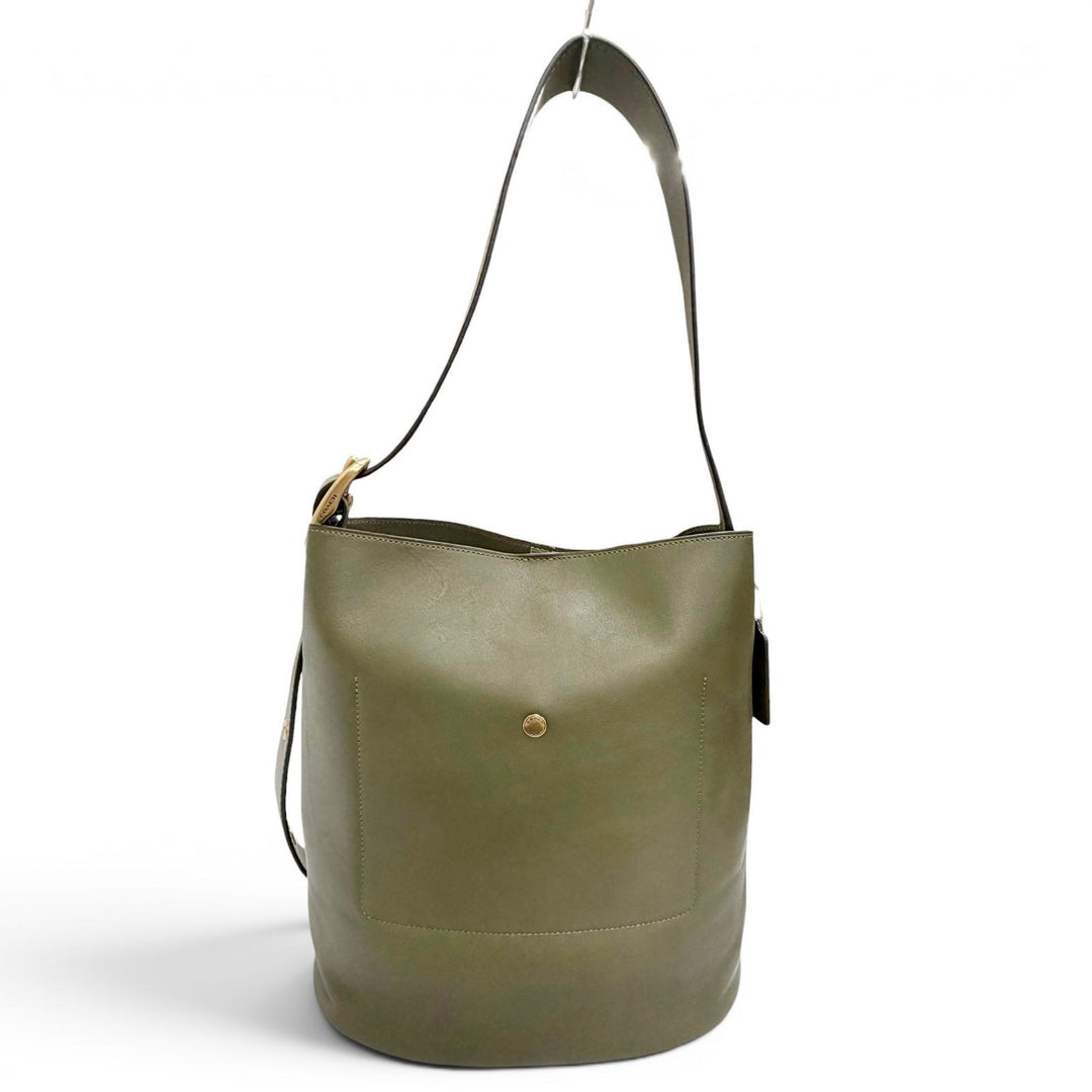 極美品△COACH コーチ CCC23 ブリーカー バケットバッグ ポーチ付き ナチュラル グレインレザー ショルダーバッグ カーキ 定価88000円