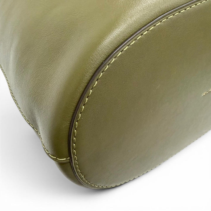 極美品△COACH コーチ CCC23 ブリーカー バケットバッグ ポーチ付き ナチュラル グレインレザー ショルダーバッグ カーキ 定価88000円