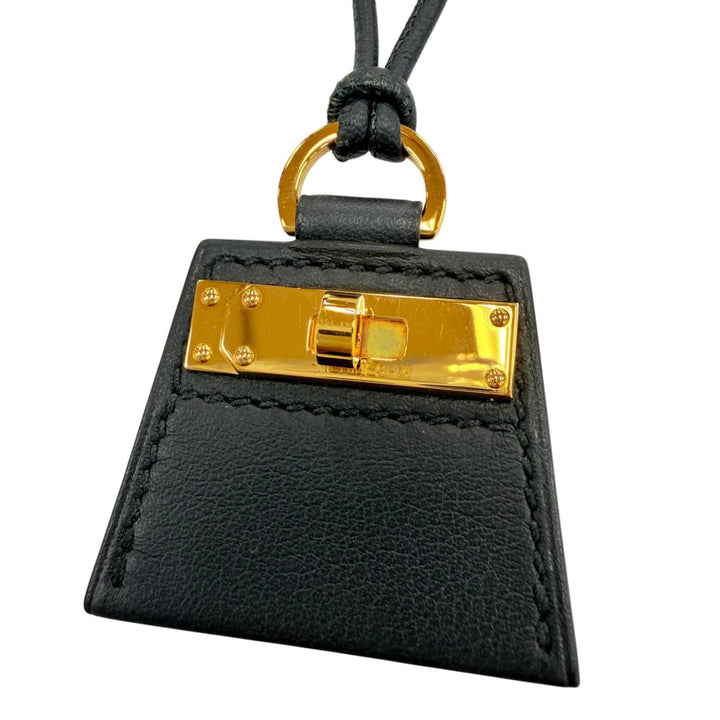 極美品☆HERMES エルメス MONPETIT KELLY PM モンプティケリー ゴールド金具 レザー ネックレス ブラック フランス製 箱・保存袋付き