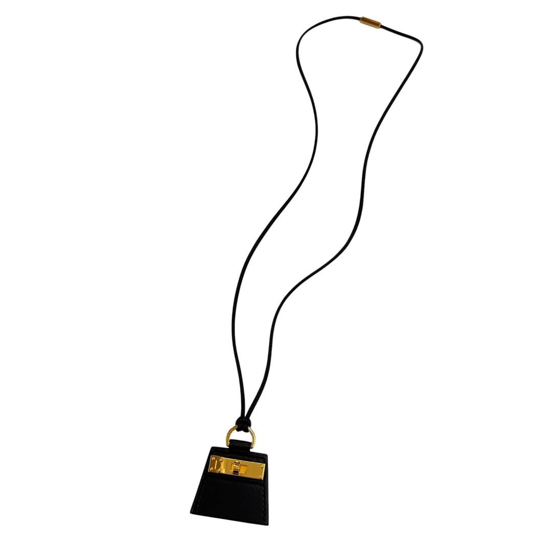 極美品☆HERMES エルメス MONPETIT KELLY PM モンプティケリー ゴールド金具 レザー ネックレス ブラック フランス製 箱・保存袋付き