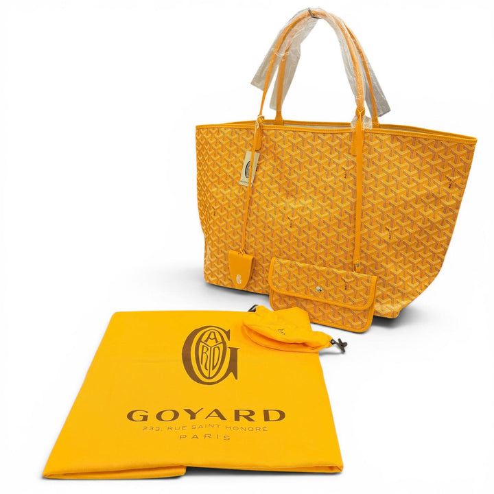 未使用品◇GOYARD ゴヤール サンルイ GM PVC加工 バッグクリップ ユニバーサル・ポーチ付 トートバッグ イエロー フランス製 保存袋付き