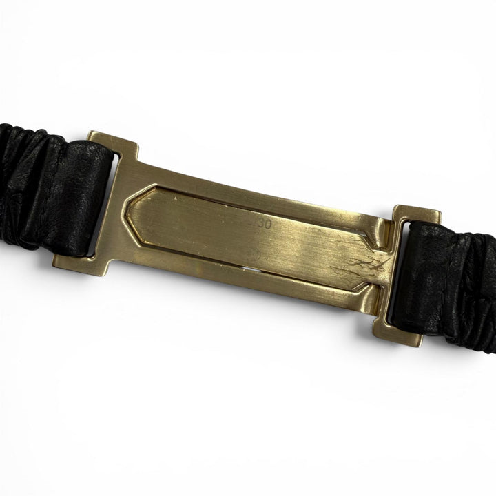 良品☆CHANEL シャネル B23C ロゴバックル ラインストーン レザー ベルト ブラック ゴールド金具 75/30 イタリア製 レディース