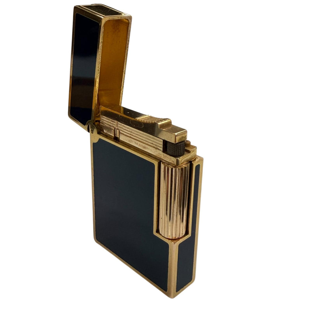美品▼Dupont デュポン ライン2 ラッカー スクエア ローラー式 ガスライター ネイビー ゴールド フランス製 メンズ 着火確認済み