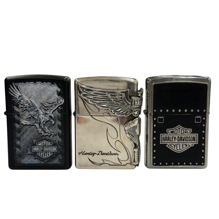良品▼ZIPPO HARLEY DAVIDSON ジッポ ハーレーダビッドソン オイルライター 3点セット シルバー ブラック USA製 メンズ 箱付き