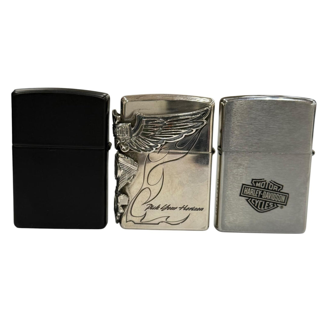良品▼ZIPPO HARLEY DAVIDSON ジッポ ハーレーダビッドソン オイルライター 3点セット シルバー ブラック USA製 メンズ 箱付き