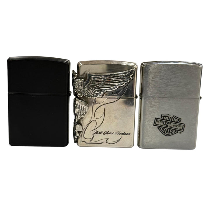 良品▼ZIPPO HARLEY DAVIDSON ジッポ ハーレーダビッドソン オイルライター 3点セット シルバー ブラック USA製 メンズ 箱付き