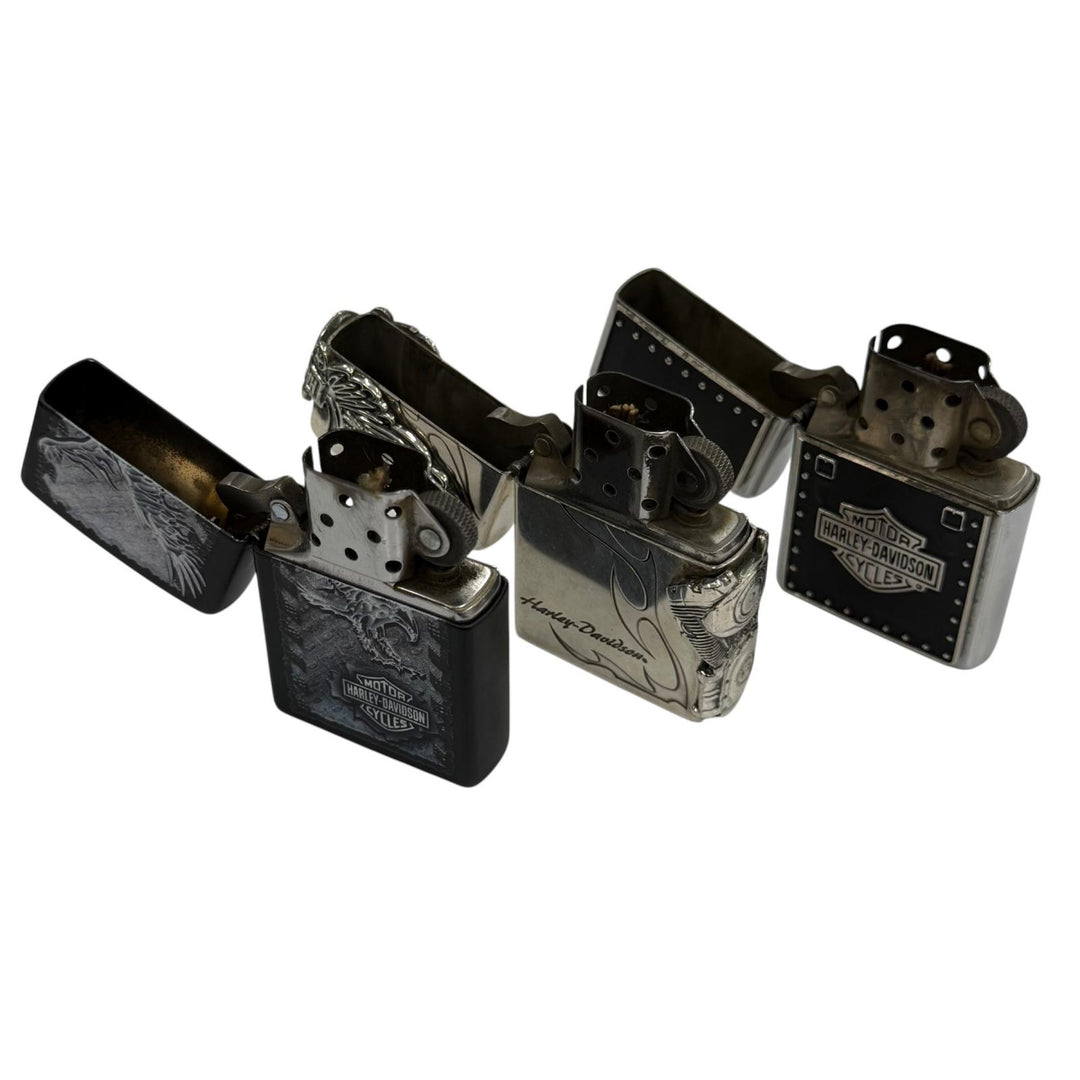 良品▼ZIPPO HARLEY DAVIDSON ジッポ ハーレーダビッドソン オイルライター 3点セット シルバー ブラック USA製 メンズ 箱付き