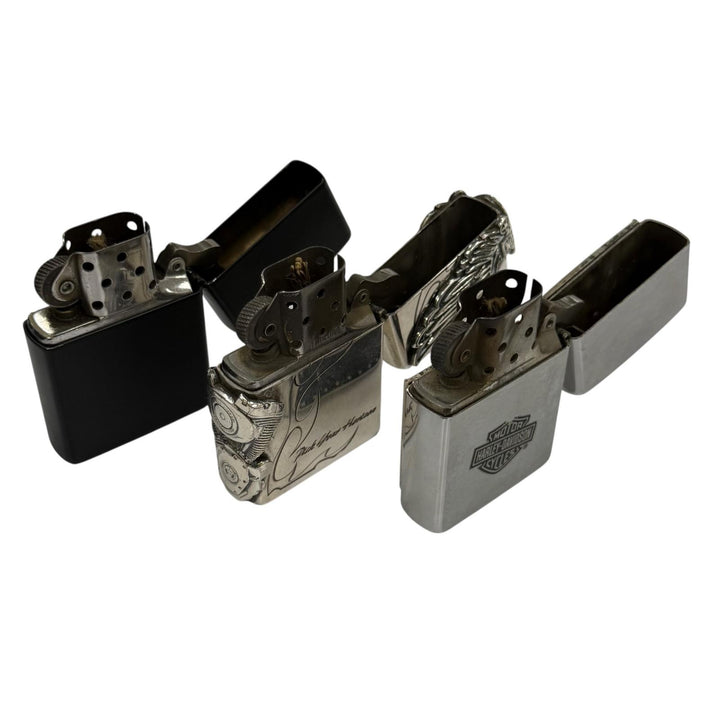 良品▼ZIPPO HARLEY DAVIDSON ジッポ ハーレーダビッドソン オイルライター 3点セット シルバー ブラック USA製 メンズ 箱付き