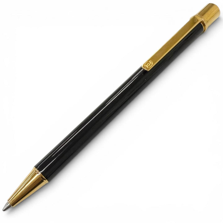 未使用品□Cartier カルティエ マスト ドゥ カルティエ ツイスト式 ボールペン ブラック ゴールド フランス製 メンズ 筆記確認済み
