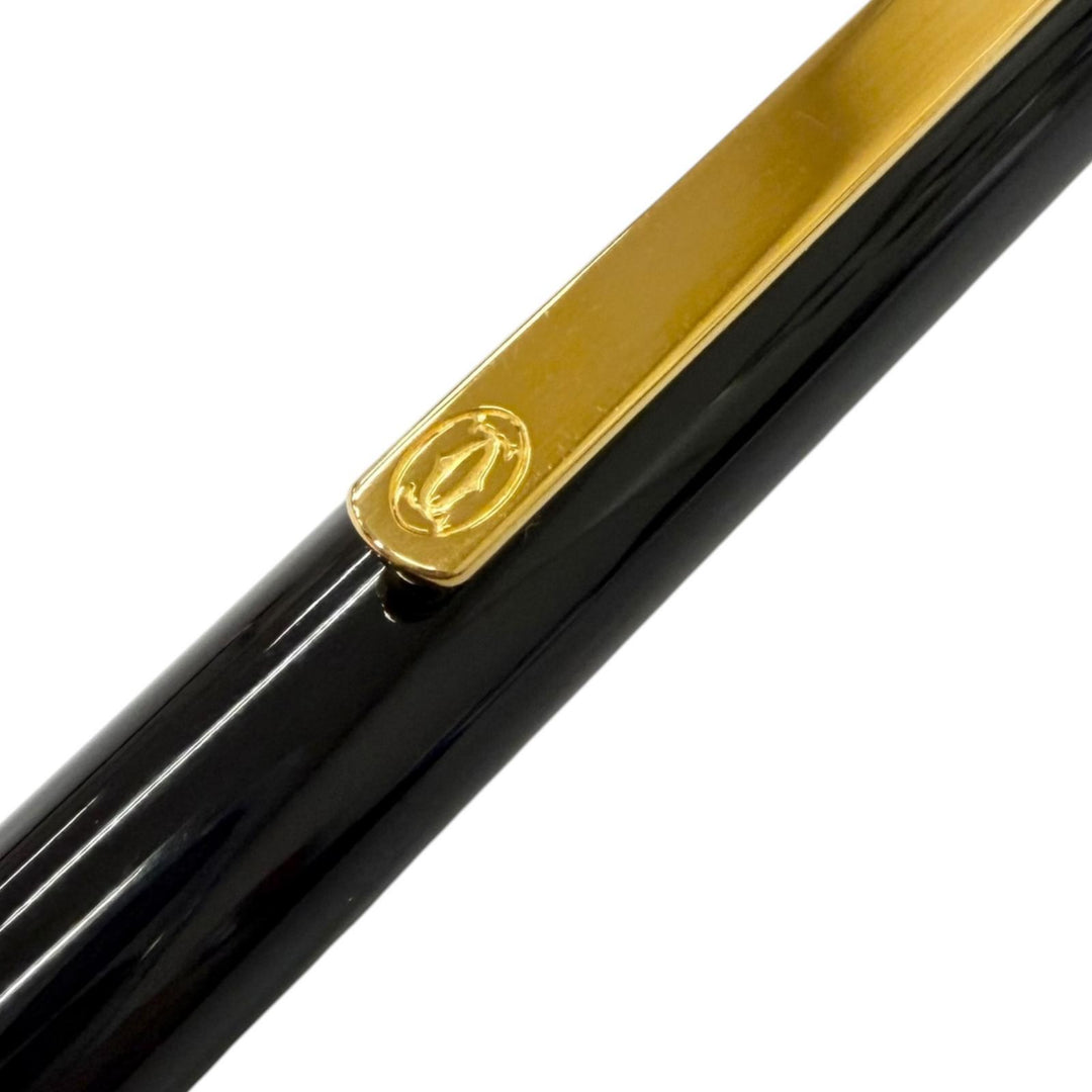 未使用品□Cartier カルティエ マスト ドゥ カルティエ ツイスト式 ボールペン ブラック ゴールド フランス製 メンズ 筆記確認済み