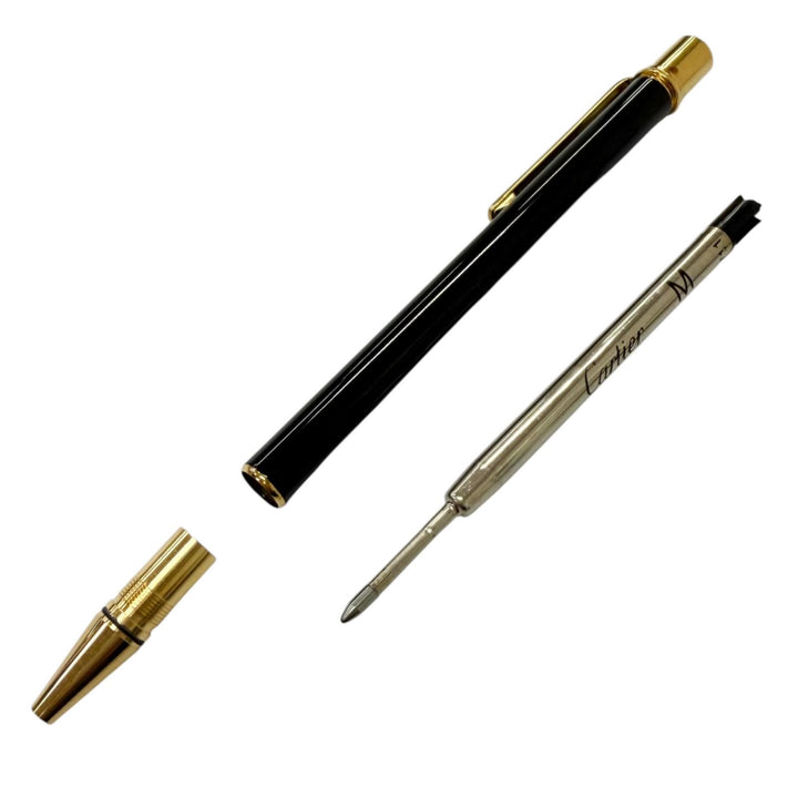 未使用品□Cartier カルティエ マスト ドゥ カルティエ ツイスト式 ボールペン ブラック ゴールド フランス製 メンズ 筆記確認済み