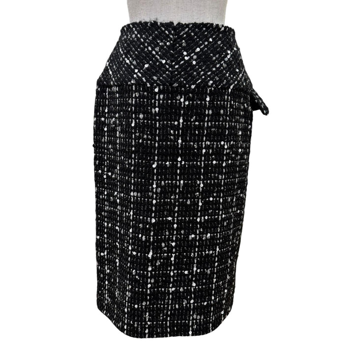 極美品☆CHANEL シャネル P65335V45411 ウール ココマーク スパンコール装飾 ツイード タイトスカート ブラック 38 フランス製 正規品