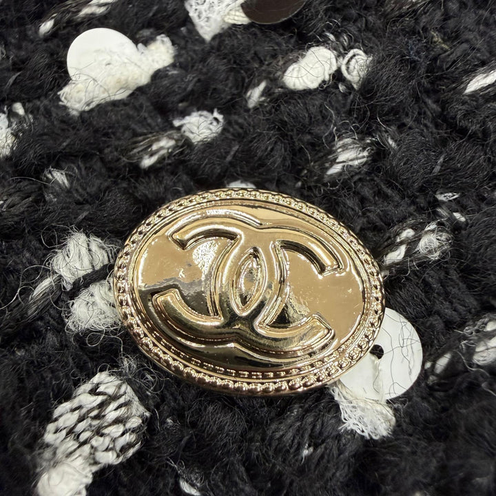 極美品☆CHANEL シャネル P65335V45411 ウール ココマーク スパンコール装飾 ツイード タイトスカート ブラック 38 フランス製 正規品