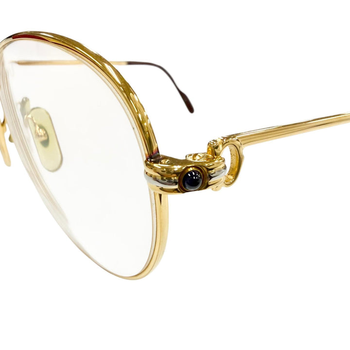良品▼Cartier カルティエ ヴィンテージ トリニティ 2Pブルージェムストーン メガネ 眼鏡 アイウェア ゴールド ボルドー 55□18 135 度入