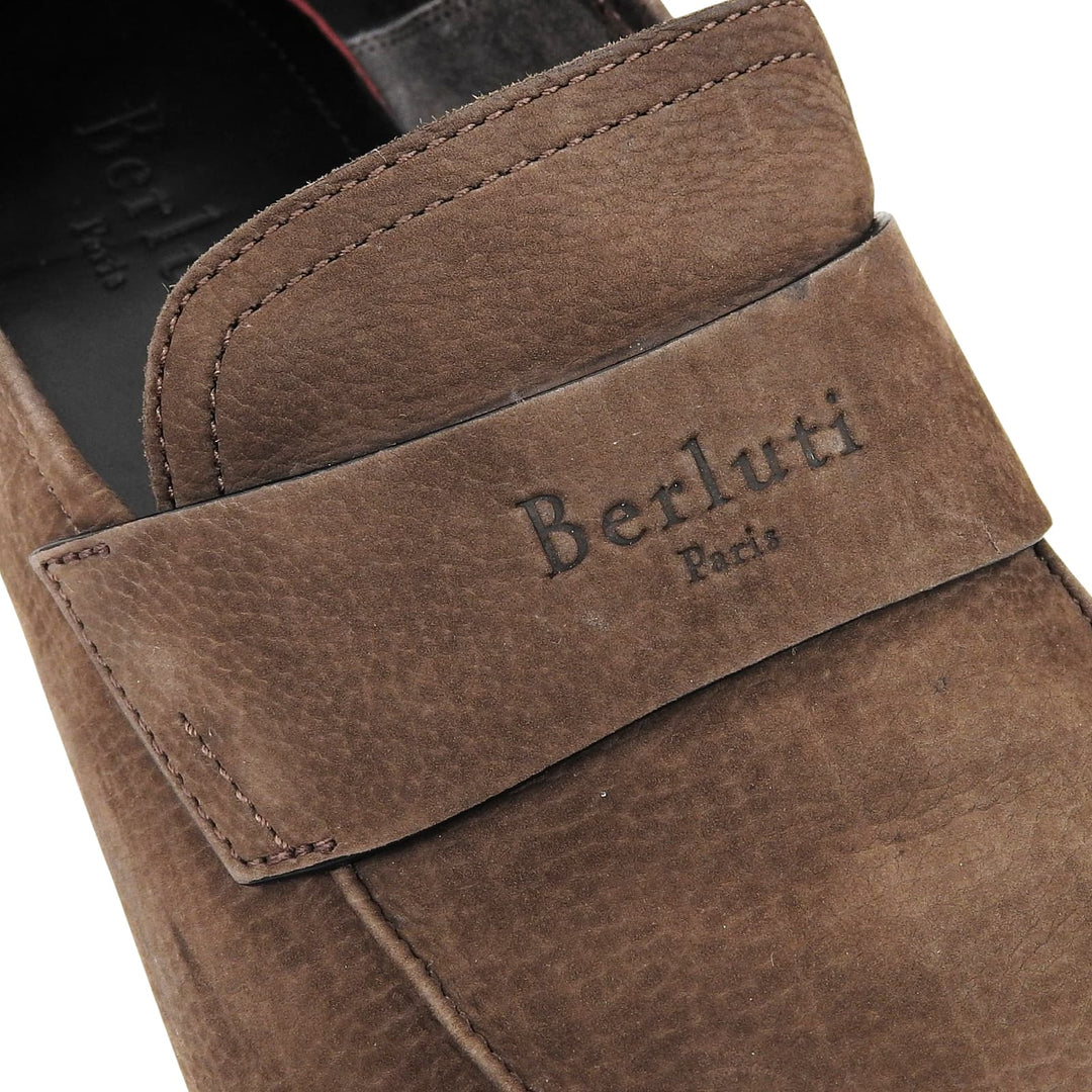 【ドンドン見直し】良品▲BERLUTI ベルルッティ ヌバック Leather ロゴ刻印 2WAY レザー ローファー ブラウン 9 メンズ 保存袋付き