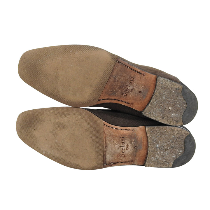 【ドンドン見直し】良品▲BERLUTI ベルルッティ ヌバック Leather ロゴ刻印 2WAY レザー ローファー ブラウン 9 メンズ 保存袋付き