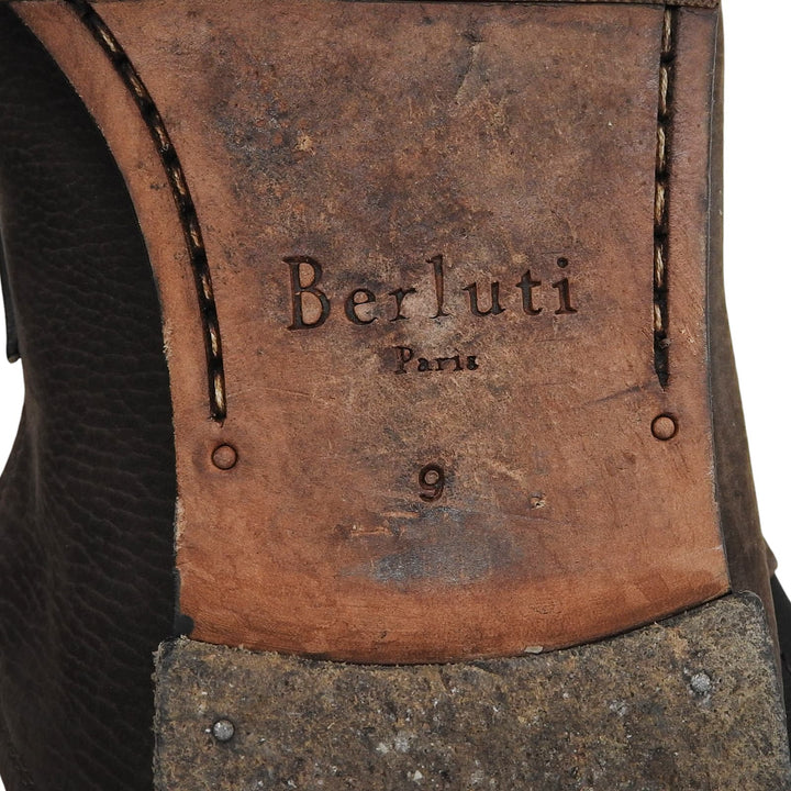 【ドンドン見直し】良品▲BERLUTI ベルルッティ ヌバック Leather ロゴ刻印 2WAY レザー ローファー ブラウン 9 メンズ 保存袋付き