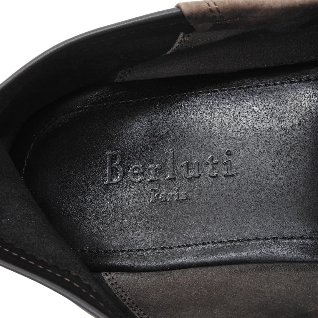【ドンドン見直し】良品▲BERLUTI ベルルッティ ヌバック Leather ロゴ刻印 2WAY レザー ローファー ブラウン 9 メンズ 保存袋付き