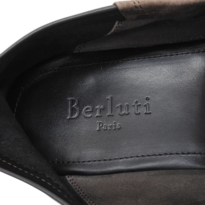 【ドンドン見直し】良品▲BERLUTI ベルルッティ ヌバック Leather ロゴ刻印 2WAY レザー ローファー ブラウン 9 メンズ 保存袋付き