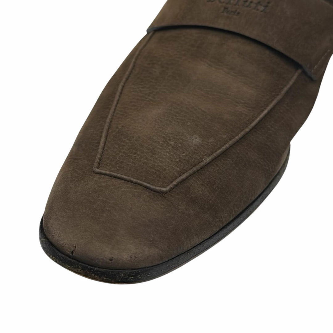 【ドンドン見直し】良品▲BERLUTI ベルルッティ ヌバック Leather ロゴ刻印 2WAY レザー ローファー ブラウン 9 メンズ 保存袋付き