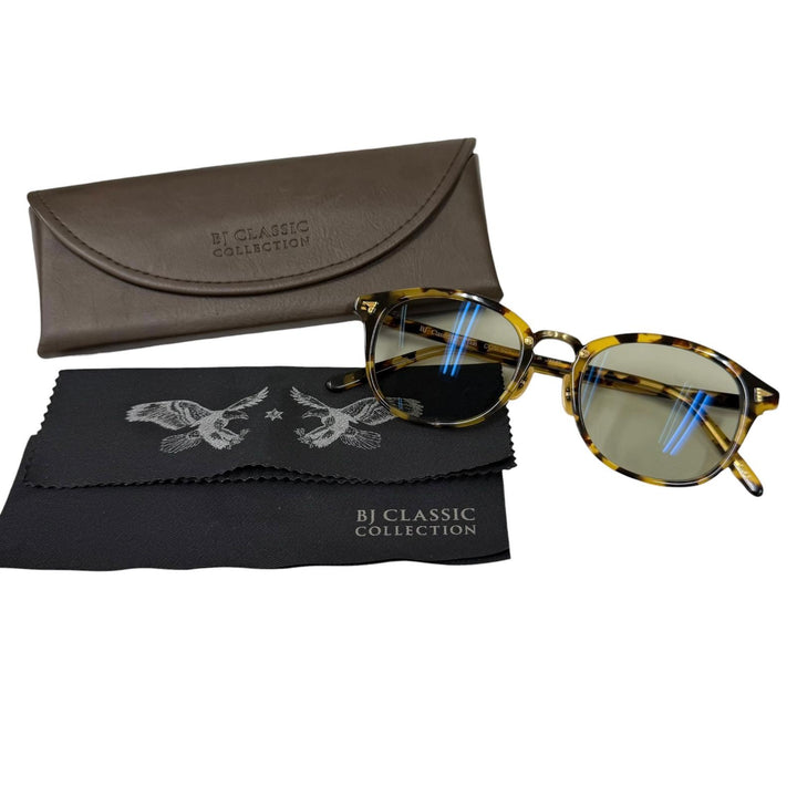 美品□BJ CLASSIC COLLECTION ビージェークラシックコレクション COM-521 ボストンウェリントン サングラス イエローマーブル 49□20-145
