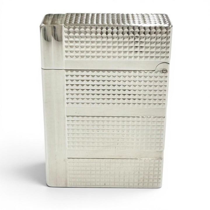 外装美品◇Dupont デュポン ギャッツビー スクエア ダイヤモンドヘッド ボーダー ロゴ刻印入り ガスライター シルバー 仏製 着火不可