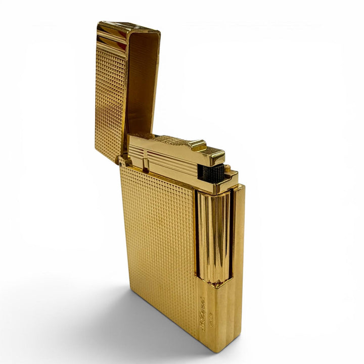 外装極美品◇Dupont デュポン ギャッツビー ダイヤモンドヘッド ローラー式 ガスライター 喫煙具 ゴールド 仏製 着火不可 ケース付き